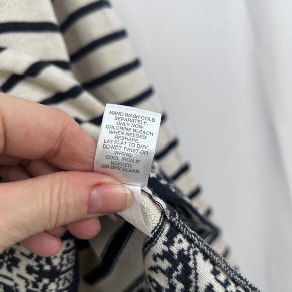 J Jill Striped Mixed Print Tie Neck Long Sleeve Pullover Sweater Size Medium - Picture 8 of 10